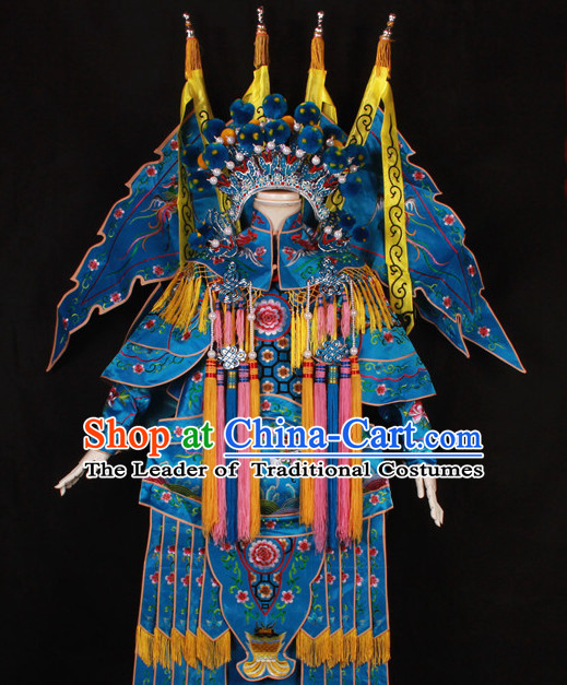 Blue China Beijing Opera Chinese Peking Opera Costume Embroidered Robe Hua Military General Dan Opera Costumes Complete Set