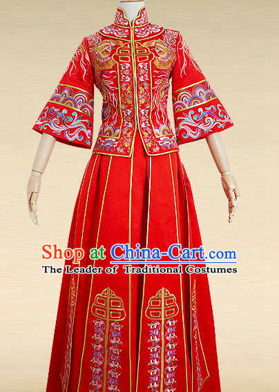 Chinese Traditional Wedding Dresses Bridal Wedding Gown Embroidered Phoenix Cloth