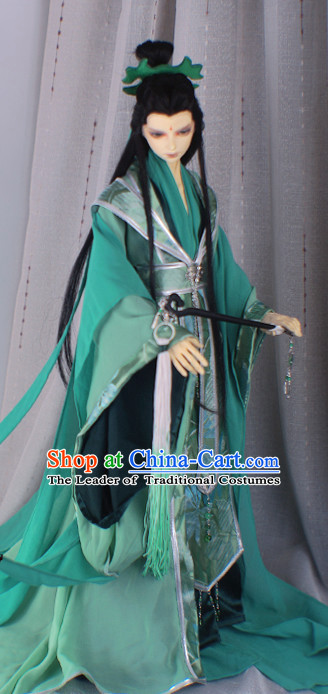 Ancient Chinese Emperor Men Costumes Palace Clothing Green Hanfu Traditional Costumes Complete Set