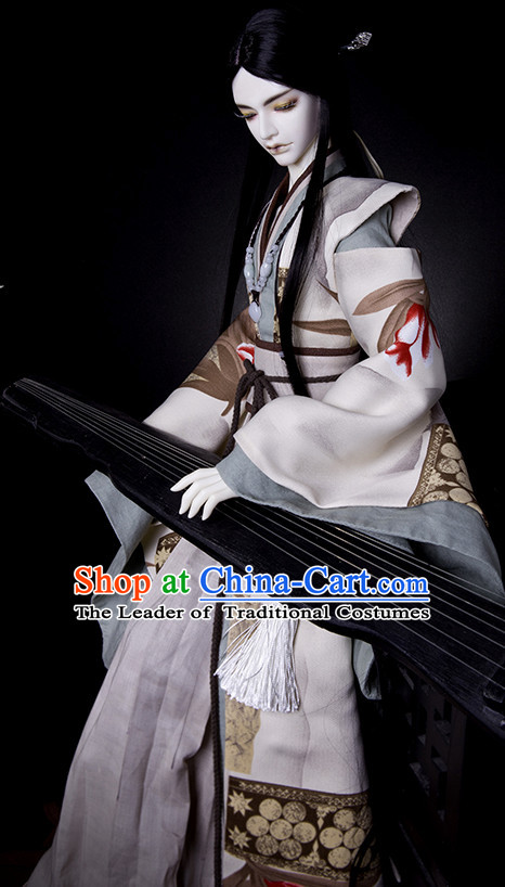 Ancient Chinese Emperor Men Costumes Palace Clothing Traditional Costumes White Hanfu Complete Set