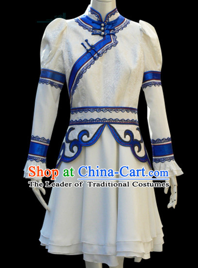 White Mongolian Minority Empress Mongol Mongolia Princess Clothing Ethnic Traditional Costumes Complete Set