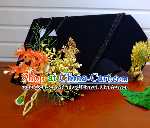 Chinese wig wedding hat emperor crown rings hair stick qing hat Chinese headdress hairpiece