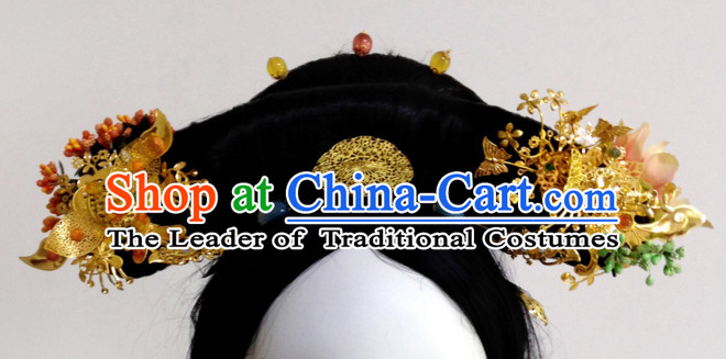 Chinese Traditional Qing Empress Headwear Princess Headdress Imperial Hairpiece Palace Hair Ornaments Royal Head Pieces Set