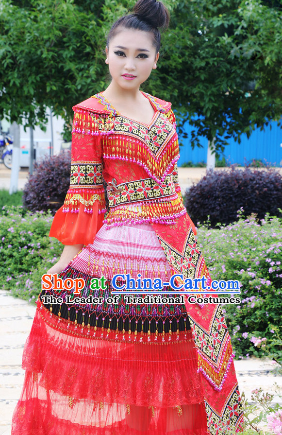 Hmong Women Minority Dresses Miao Girls Clothing Ethnic Miao Minority Dance Costume Minority Dress Dance Miao Costumes and Hat Complete Set