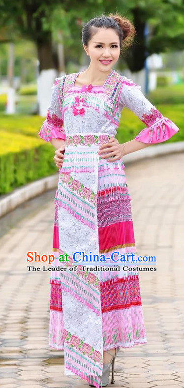 Hmong Women Minority Dresses Miao Girls Clothing Ethnic Miao Minority Dance Costume Minority Dress Dance Miao Costumes and Hat Complete Set