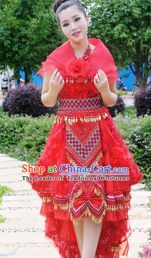 Hmong Women Minority Dresses Miao Girls Clothing Ethnic Miao Minority Dance Costume Minority Dress Dance Miao Costumes and Hat Complete Set