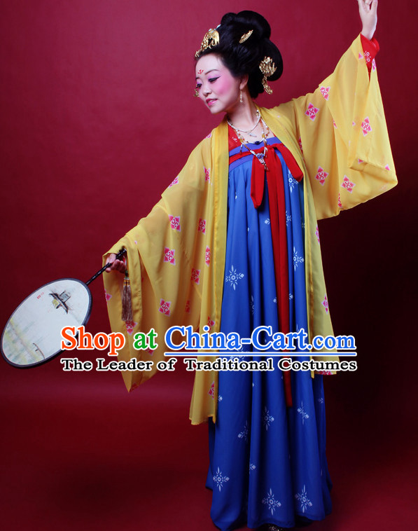 Ancient Chinese Tang Dynasty Princess Hanfu Costumes and Hair Jewelry Complete Set for Women