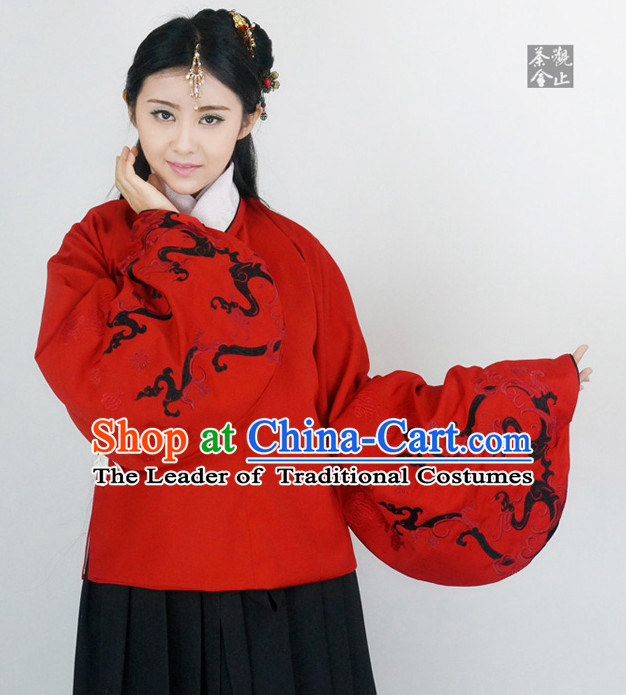 Ancient Chinese Ming Dynasty Beauty Hanfu Costumes and Hair Jewelry Complete Set for Women