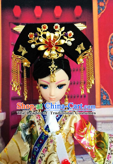 Traditional Chinese Women Qing Empress Headpiece Princess Headdress Palace Hair Decorations Royal Hair Sticks Head Gear Hair Decoration Set