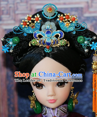 Traditional Chinese Women Qing Empress Headpiece Princess Headdress Palace Hair Decorations Royal Hair Sticks Head Gear Hair Decoration Set