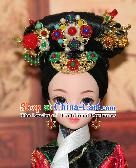 Traditional Chinese Qing Empress Headpiece Princess Headdress Palace Hair Decorations Royal Hair Sticks Head Gear Hair Decoration Set