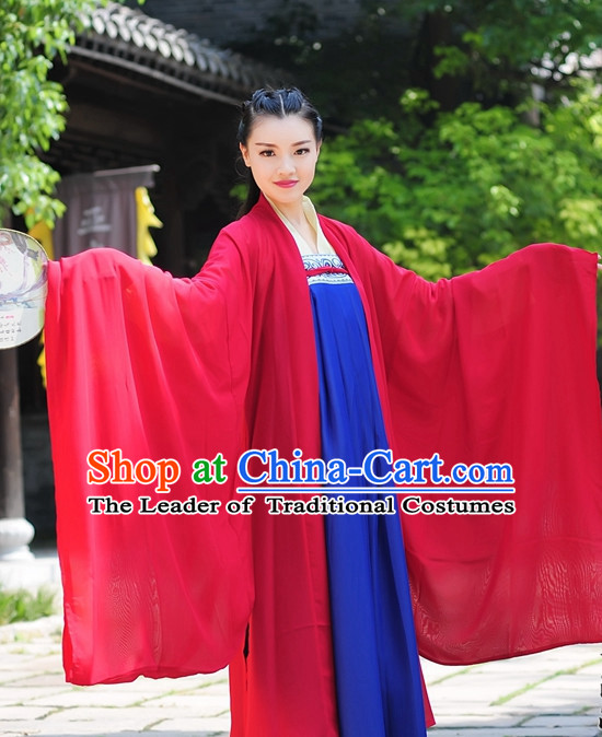 Red Blue Ancient Chinese Tang Dynasty Dresses Hanfu Wedding Clothing Hanbok Kimono Complete Set for Women