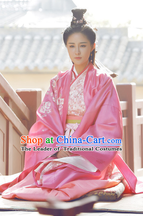 Pink Ancient Chinese Aristocrat Clothing and Headpieces Complete Set for Women Girls