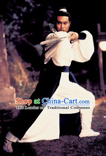 Chinese Ancient Jade Tiger Swordsman Clothing Knight Costumes and Bamboo Hat Complete Set for Men