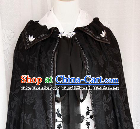Chinese Ancient Imperial Black Mantle Cape for Men or Women