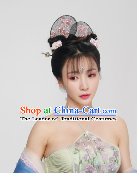 Ancient Chinese Lady Female Black Wigs Headpieces