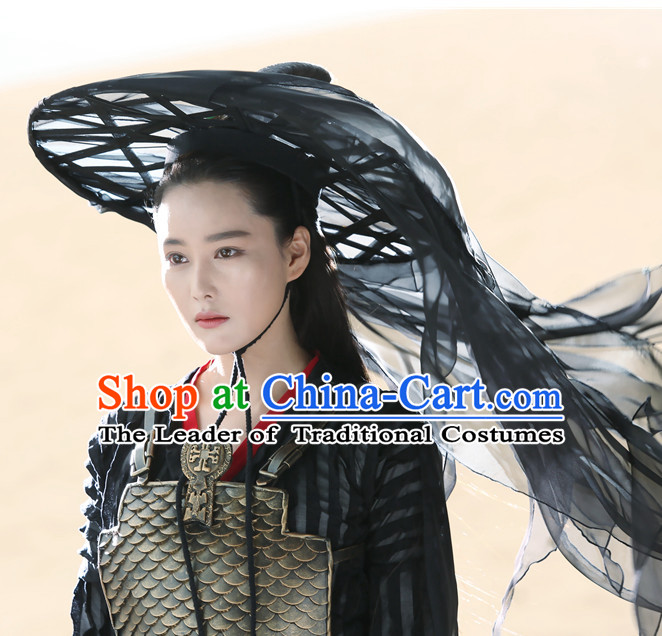 Ancient Chinese Pure Black Long Veil Bamboo Hat