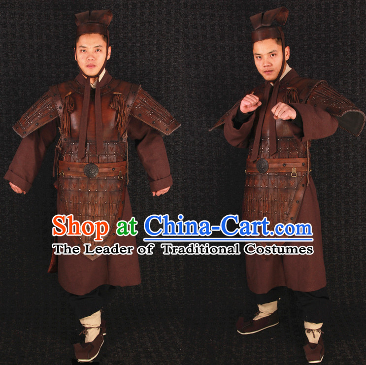 China Ancient Qin Dynasty Terra Cotta Warriror Hero Armor Costume and Tiger Helmet Complete Set for Men or Boys