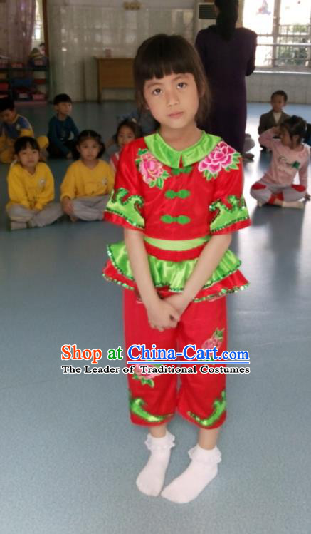 Traditional Chinese Yangge, Children Kindergarten Fan Dancing Wholesale Costume, Folk Dance Yangko Costume Dancewear for Kids