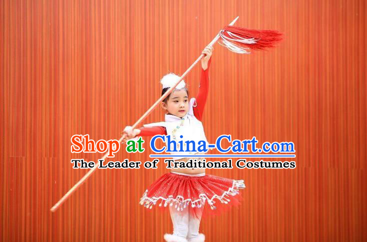 Traditional Chinese Yangge, Children Kindergarten Fan Dancing Wholesale Costume, Folk Dance Yangko Costume, Traditional Chinese Mongolian Nationality Dancewear for Kids