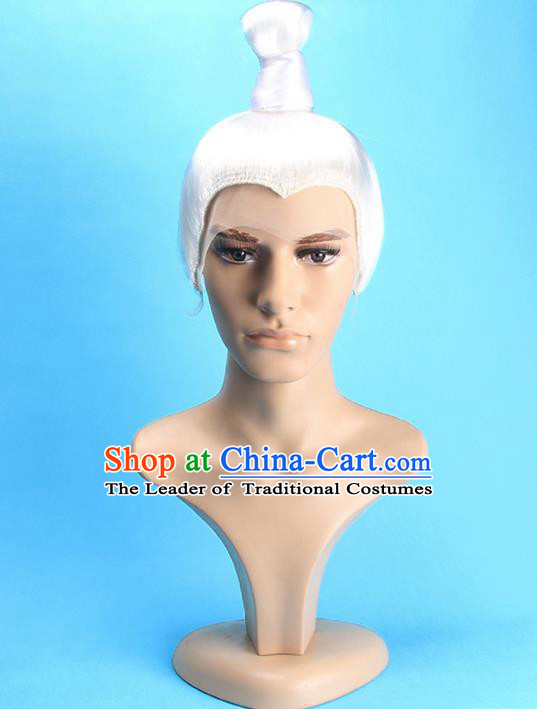 Chinese Ancient Swordsman Long Wig Set, Old Men Wig Set, Traditional Chinese Wig Hoods for Men