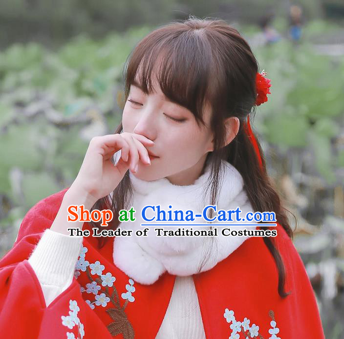 Traditional Classic Chinese Rabbit Fur Collar, Hanfu Han Dynasty Neckerchief for Women