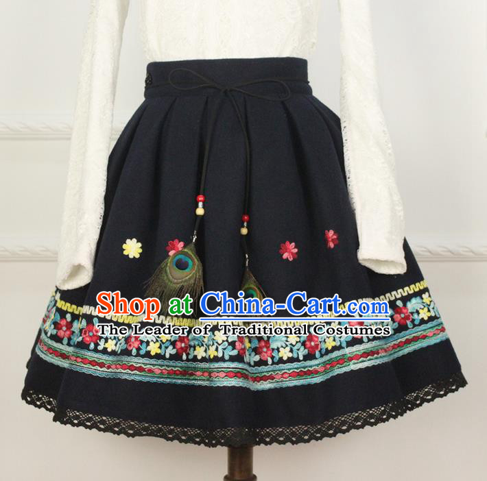 Traditional Classic Women Clothing, Traditional Chinese Classic Hanfu Woolen Embroidered Skirt for Women