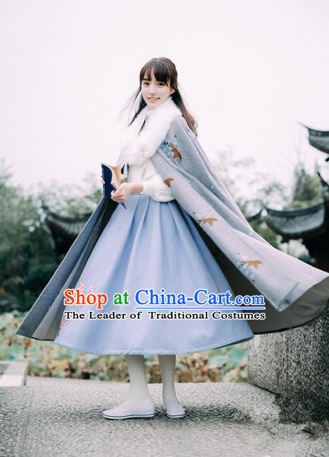 Traditional Classic Women Clothing Embroidered Cloak, Traditional Classic Chinese Restoring Ancient Hanfu Long Cape for Women