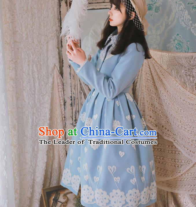 Traditional Classic Elegant Women Costume Embroidery Woolen Coat, Restoring Ancient Wool Dust Coat for Women