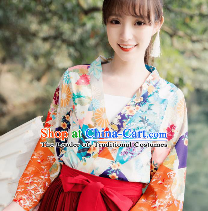 Traditional Japanese Restoring Ancient Kimono Costume Haori Short Smock, China Kimono Modified Tassel Short Cardigan for Women