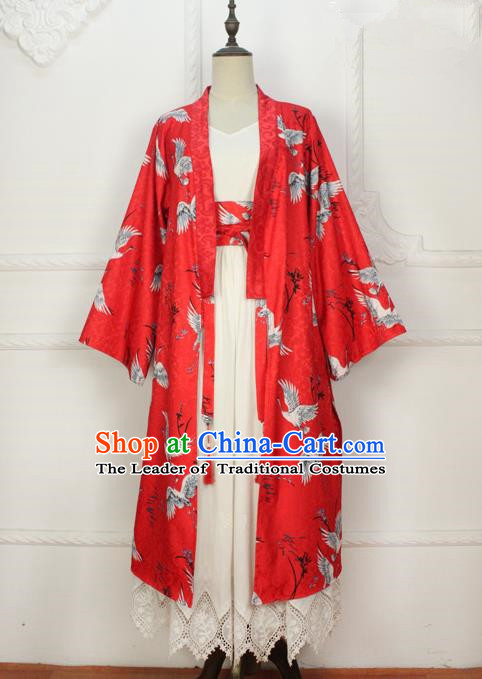 Traditional Japanese Restoring Ancient Kimono Costume Haori Smock, China Hanfu BeiZi Modified Long Cardigan for Women