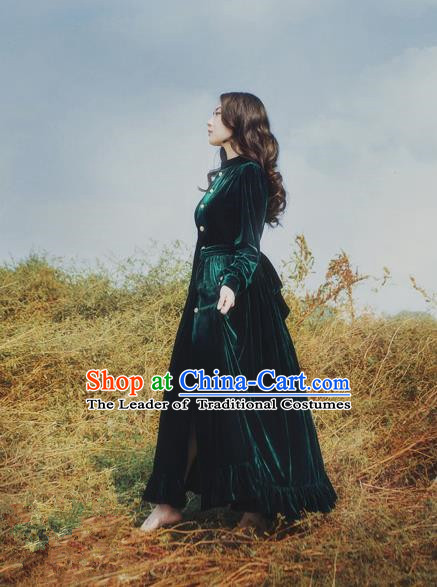 Traditional Classic Elegant Women Costume Palace Velvet One-Piece Dress, Restoring Ancient Princess Royal Long Dress for Women