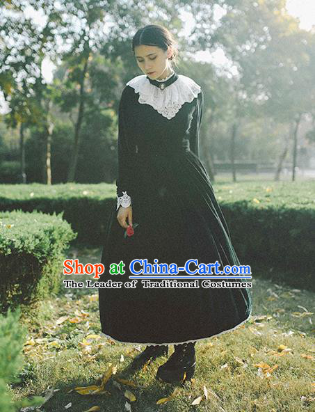 Traditional Classic Elegant Women Costume Palace Velvet One-Piece Dress, Restoring Ancient Princess Royal Pleuche Long Dress for Women