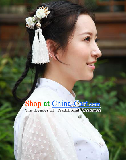 Traditional Classic Chinese Ancient Hair Accessories Hairpin, Elegant Hanfu Plate Buttons Tassels Hair Claw for Women