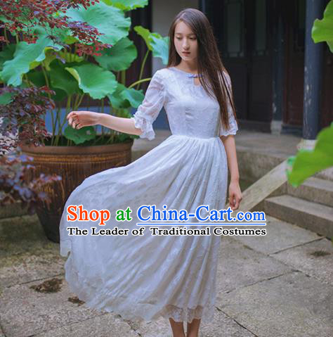 Traditional Classic Chinese Elegant Women Costume One-Piece Dress, Chinese Cheongsam Restoring Ancient Princess Stand Collar Long Dress for Women