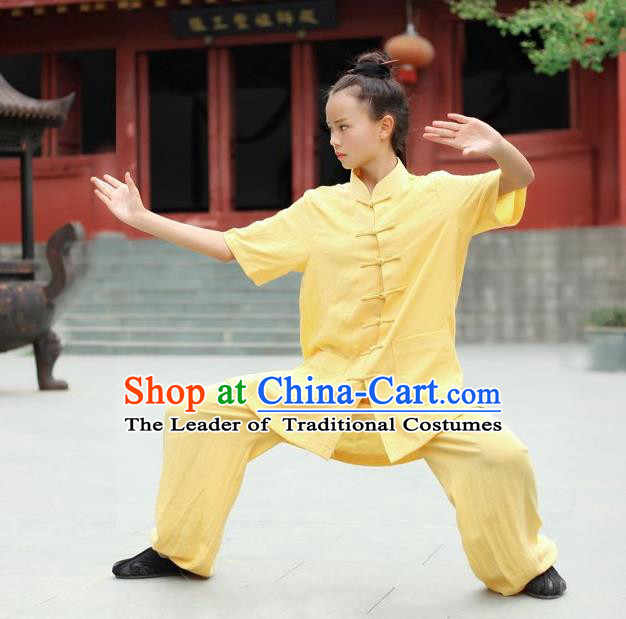 Traditional Chinese Wudang Linen Uniform Taoist Nun Uniform Kungfu Kung Fu Clothing Clothes Pants Shirt Supplies Wu Gong Outfits, Chinese Short-Sleeve Tang Suit Wushu Clothing Tai Chi Suits Uniforms for Women