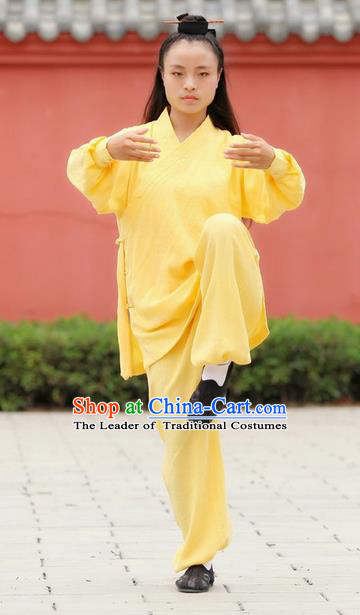 Traditional Chinese Wudang Uniform Taoist Nun Uniform Linen Priest Frock Kungfu Kung Fu Clothing Clothes Pants Slant Opening Shirt Supplies Wu Gong Outfits, Chinese Tang Suit Wushu Clothing Tai Chi Suits Uniforms for Women