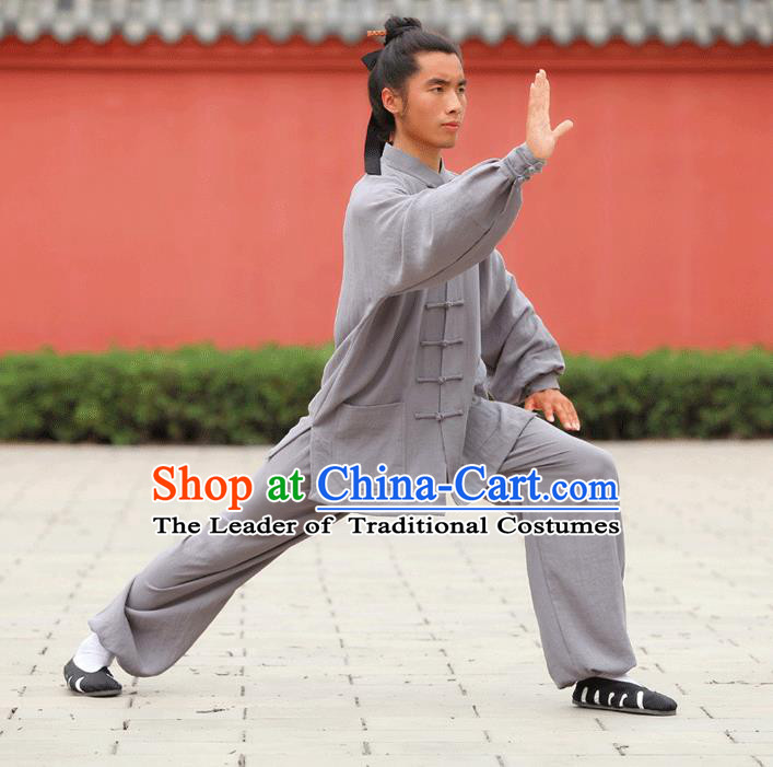 Traditional Chinese Wudang Uniform Taoist Uniform Linen Priest Frock Kungfu Kung Fu Clothing Clothes Pants Slant Opening Shirt Supplies Wu Gong Outfits, Chinese Tang Suit Wushu Clothing Tai Chi Suits Uniforms for Men