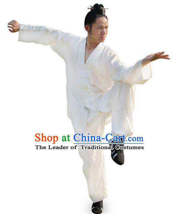 Traditional Chinese Wudang Uniform Taoist Uniform Linen Slant Opening Priest Frock Complete Set Kungfu Kung Fu Clothing Clothes Pants Slant Opening Shirt Supplies Wu Gong Outfits, Chinese Tang Suit Wushu Clothing Tai Chi Suits Uniforms for Men
