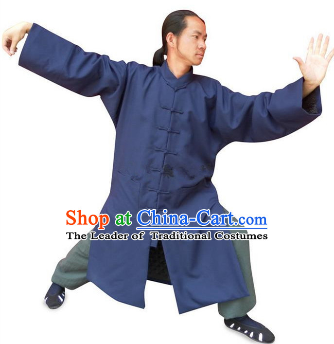 Traditional Chinese Wudang Uniform Taoist Uniform Linen Cotton Wadded Robe Priest Frock Complete Set Kungfu Kung Fu Clothing Clothes Pants Slant Opening Shirt Supplies Wu Gong Outfits, Chinese Tang Suit Wushu Clothing Tai Chi Suits Uniforms for Men