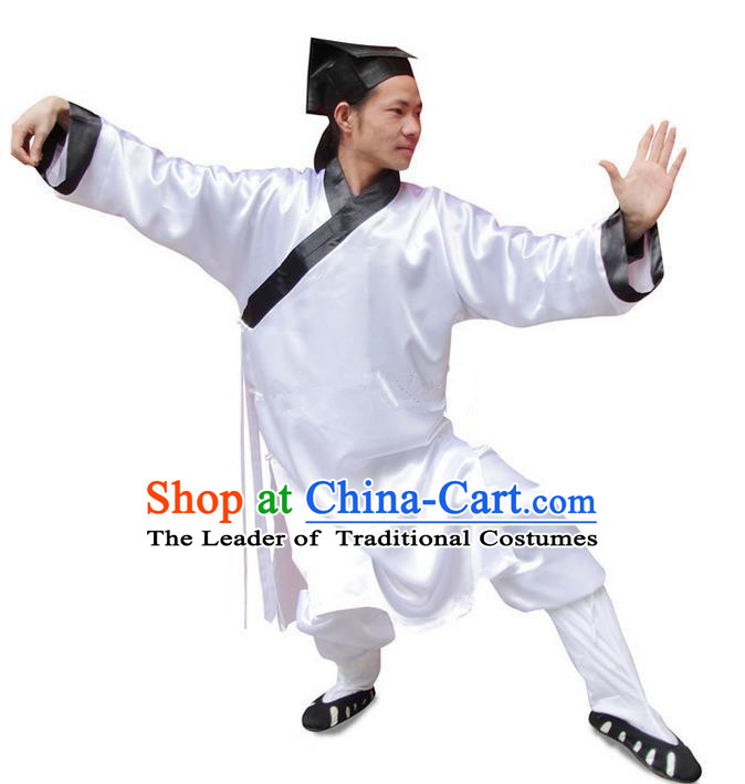 Traditional Chinese Wudang Uniform Taoist Uniform Changeable Silk Priest Frock Complete Set Kungfu Kung Fu Clothing Clothes Pants Slant Opening Shirt Supplies Wu Gong Outfits, Chinese Tang Suit Wushu Clothing Tai Chi Suits Uniforms for Men