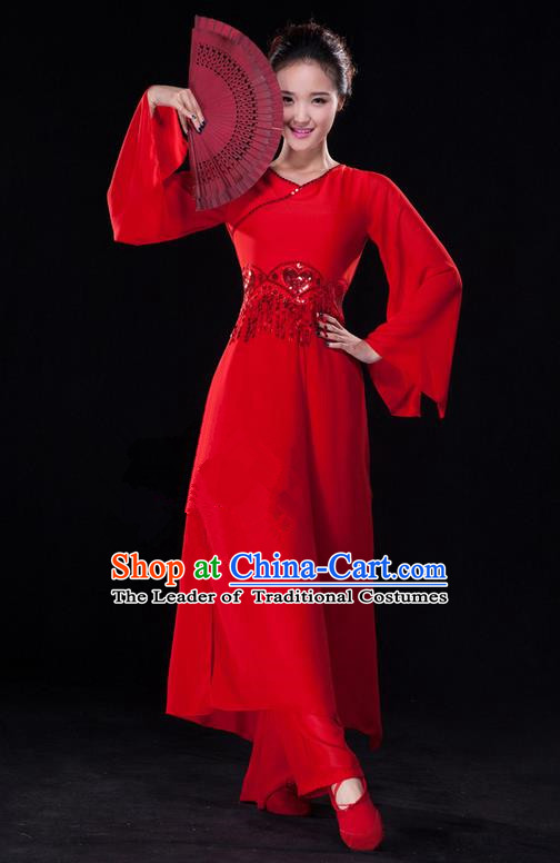 Traditional Chinese Classical Ink Painting Yangko Dance Dress, Yangge Fan Dancing Costume, Folk Dance Yangko Costume For Women