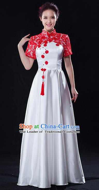 Traditional Chinese Classical Ink Painting Yangko Dance Cheongsam Dress, Yangge Fan Dancing Costume Chorus Suits, Folk Dance Yangko Costume for Women