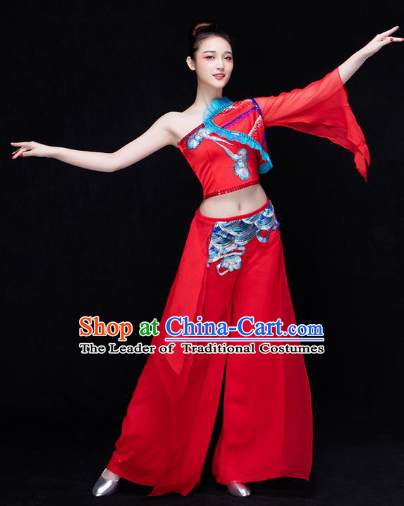 Traditional Chinese Classical Yangko Water-Sleeve Dance Dress, Yangge Fan Dancing Costume Umbrella Dance Suits, Folk Dance Yangko Costume for Women