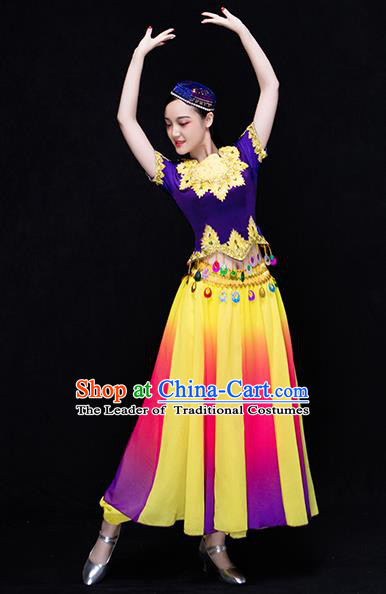 Traditional Chinese Uyghur Nationality Dancing Costume, Folk Dance Ethnic Costume, Chinese Uyghur Minority Nationality Dancing Costume for Women