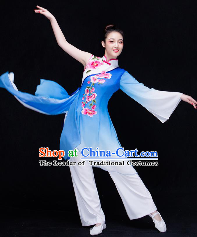 Traditional Chinese Classical Yangko Water-Sleeve Dance Dress, Yangge Fan Dancing Costume Umbrella Dance Suits, Folk Dance Yangko Costume for Women