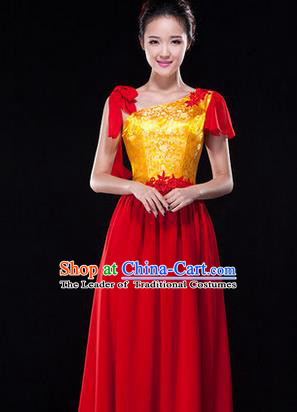 Traditional Chinese Classic Stage Performance Chorus Singing Group Dress Folk Dance Costumes, Chorus Competition Costume, Compere Costumes for Women