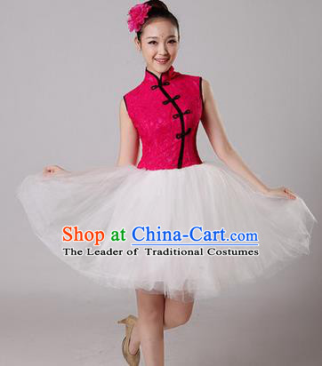 Traditional Chinese Classic Stage Performance Chorus Folk Dance Costumes Bubble Dress, Chorus Competition Costume, Compere Costumes for Women