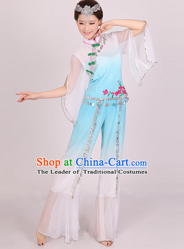 Traditional Chinese Classical Yangko Jasmine Flower Dance Dress, Yangge Fan Dancing Costume Umbrella Dance Suits, Folk Dance Yangko Costume for Women