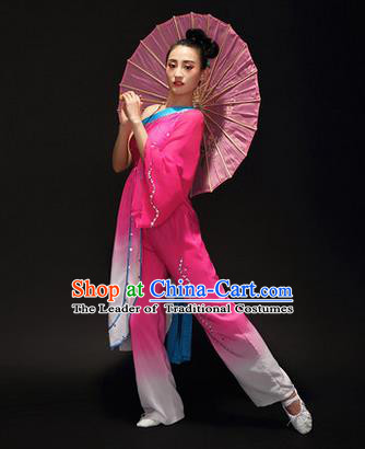Traditional Chinese Classical Yangko Jasmine Flower Dance Gradient Dress, Yangge Fan Dancing Costume Umbrella Dance Suits, Folk Dance Yangko Costume for Women